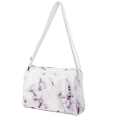 White Marble Violet Purple Veins Accents Texture Printed Floor Background Luxury Front Pocket Crossbody Bag by genx