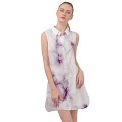 White Marble Violet Purple Veins Accents Texture Printed Floor Background Luxury Sleeveless Shirt Dress by genx