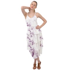 White Marble Violet Purple Veins Accents Texture Printed Floor Background Luxury Layered Bottom Dress by genx