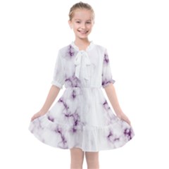 White Marble Violet Purple Veins Accents Texture Printed Floor Background Luxury Kids  All Frills Chiffon Dress