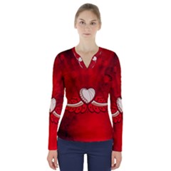 Love, Wonderful Elegant Heart V-neck Long Sleeve Top by FantasyWorld7