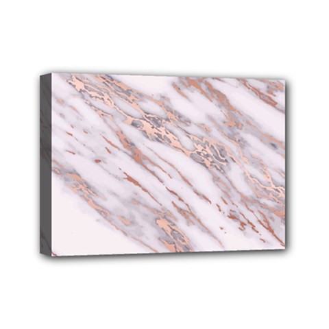 Marble With Metallic Rose Gold Intrusions On Gray White Stone Texture Pastel Pink Background Mini Canvas 7  X 5  (stretched) by genx