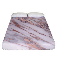 Marble With Metallic Rose Gold Intrusions On Gray White Stone Texture Pastel Pink Background Fitted Sheet (queen Size) by genx