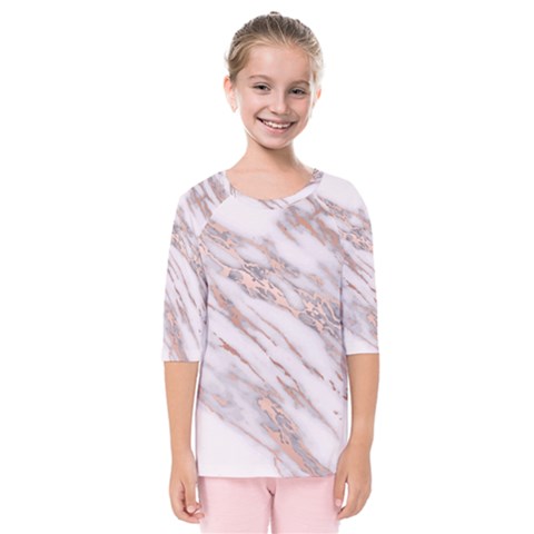 Marble With Metallic Rose Gold Intrusions On Gray White Stone Texture Pastel Pink Background Kids  Quarter Sleeve Raglan Tee by genx