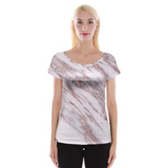 Marble With Metallic Rose Gold Intrusions On Gray White Stone Texture Pastel Pink Background Cap Sleeve Top by genx