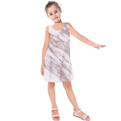 Marble with Metallic Rose Gold intrusions on gray white Stone texture Pastel Pink Background Kids  Sleeveless Dress