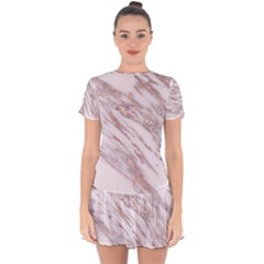 Marble With Metallic Rose Gold Intrusions On Gray White Stone Texture Pastel Pink Background Drop Hem Mini Chiffon Dress by genx