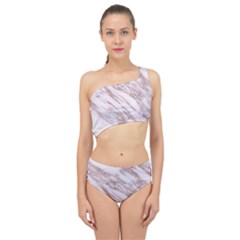 Marble with Metallic Rose Gold intrusions on gray white Stone texture Pastel Pink Background Spliced Up Two Piece Swimsuit