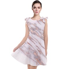 Marble With Metallic Rose Gold Intrusions On Gray White Stone Texture Pastel Pink Background Tie Up Tunic Dress by genx