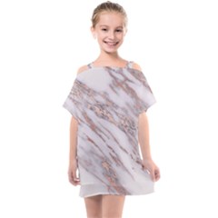 Marble with Metallic Rose Gold intrusions on gray white Stone texture Pastel Pink Background Kids  One Piece Chiffon Dress