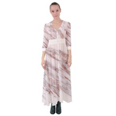 Marble with Metallic Rose Gold intrusions on gray white Stone texture Pastel Pink Background Button Up Maxi Dress