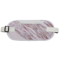 Marble With Metallic Rose Gold Intrusions On Gray White Stone Texture Pastel Pink Background Rounded Waist Pouch by genx