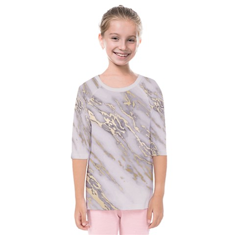 Marble With Metallic Gold Intrusions On Gray White Stone Texture Pastel Rose Pink Background Kids  Quarter Sleeve Raglan Tee by genx