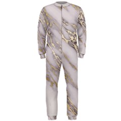 Marble With Metallic Gold Intrusions On Gray White Stone Texture Pastel Rose Pink Background Onepiece Jumpsuit (men)  by genx