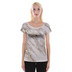 Marble With Metallic Gold Intrusions On Gray White Stone Texture Pastel Rose Pink Background Cap Sleeve Top by genx