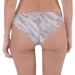 Marble With Metallic Gold Intrusions On Gray White Stone Texture Pastel Rose Pink Background Reversible Hipster Bikini Bottoms by genx
