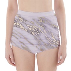 Marble With Metallic Gold Intrusions On Gray White Stone Texture Pastel Rose Pink Background High-waisted Bikini Bottoms by genx