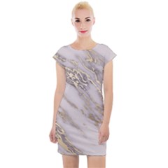 Marble With Metallic Gold Intrusions On Gray White Stone Texture Pastel Rose Pink Background Cap Sleeve Bodycon Dress by genx