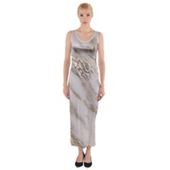 Marble With Metallic Gold Intrusions On Gray White Stone Texture Pastel Rose Pink Background Fitted Maxi Dress by genx