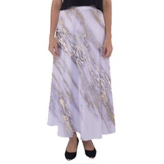 Marble With Metallic Gold Intrusions On Gray White Stone Texture Pastel Rose Pink Background Flared Maxi Skirt by genx