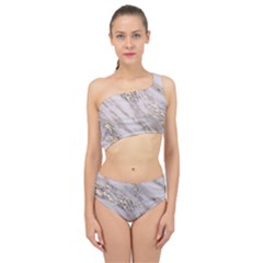 Marble With Metallic Gold Intrusions On Gray White Stone Texture Pastel Rose Pink Background Spliced Up Two Piece Swimsuit by genx