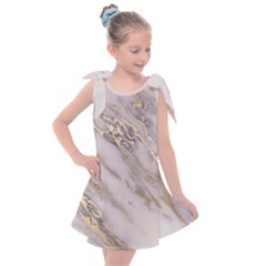 Marble With Metallic Gold Intrusions On Gray White Stone Texture Pastel Rose Pink Background Kids  Tie Up Tunic Dress by genx