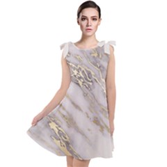 Marble With Metallic Gold Intrusions On Gray White Stone Texture Pastel Rose Pink Background Tie Up Tunic Dress by genx