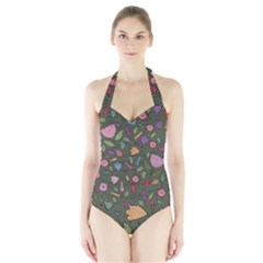 Floral pattern Halter Swimsuit