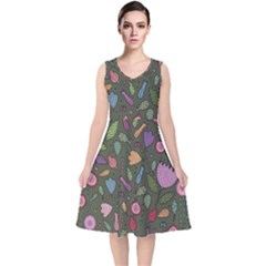 Floral pattern V-Neck Midi Sleeveless Dress 