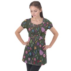 Floral pattern Puff Sleeve Tunic Top