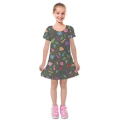 Floral pattern Kids  Short Sleeve Velvet Dress
