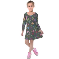 Floral pattern Kids  Long Sleeve Velvet Dress