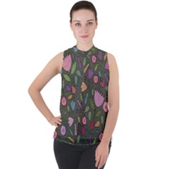 Floral pattern Mock Neck Chiffon Sleeveless Top