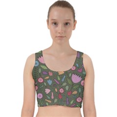 Floral pattern Velvet Racer Back Crop Top