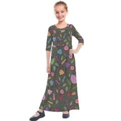Floral pattern Kids  Quarter Sleeve Maxi Dress