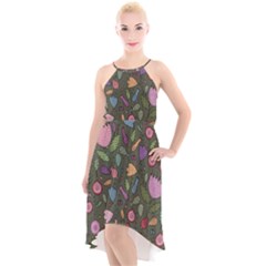 Floral Pattern High-low Halter Chiffon Dress  by Valentinaart