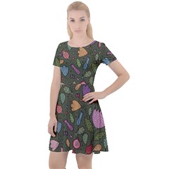 Floral pattern Cap Sleeve Velour Dress 