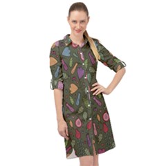 Floral Pattern Long Sleeve Mini Shirt Dress by Valentinaart