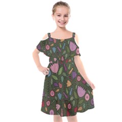 Floral pattern Kids  Cut Out Shoulders Chiffon Dress