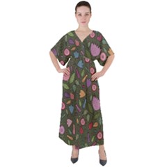 Floral pattern V-Neck Boho Style Maxi Dress