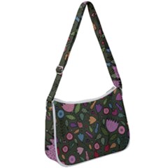 Floral Pattern Zip Up Shoulder Bag