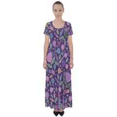 Floral Pattern High Waist Short Sleeve Maxi Dress