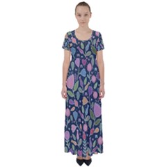 Floral Pattern High Waist Short Sleeve Maxi Dress