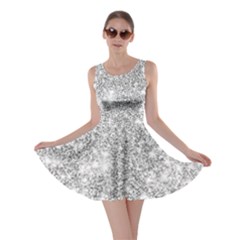 Silver And White Glitters Metallic Finish Party Texture Background Imitation Skater Dress by genx