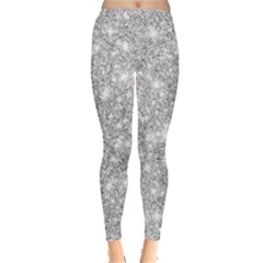 Silver And White Glitters Metallic Finish Party Texture Background Imitation Leggings  by genx