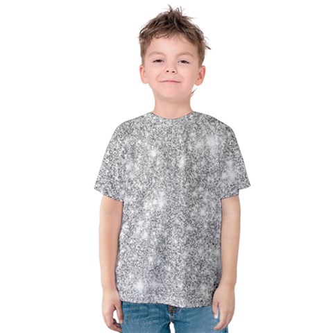 Silver And White Glitters Metallic Finish Party Texture Background Imitation Kids  Cotton Tee by genx