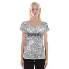 Silver And White Glitters Metallic Finish Party Texture Background Imitation Cap Sleeve Top by genx