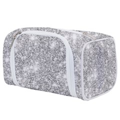Silver And White Glitters Metallic Finish Party Texture Background Imitation Toiletries Pouch by genx