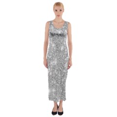 Silver And White Glitters Metallic Finish Party Texture Background Imitation Fitted Maxi Dress by genx