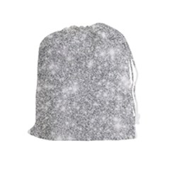 Silver And White Glitters Metallic Finish Party Texture Background Imitation Drawstring Pouch (xl) by genx